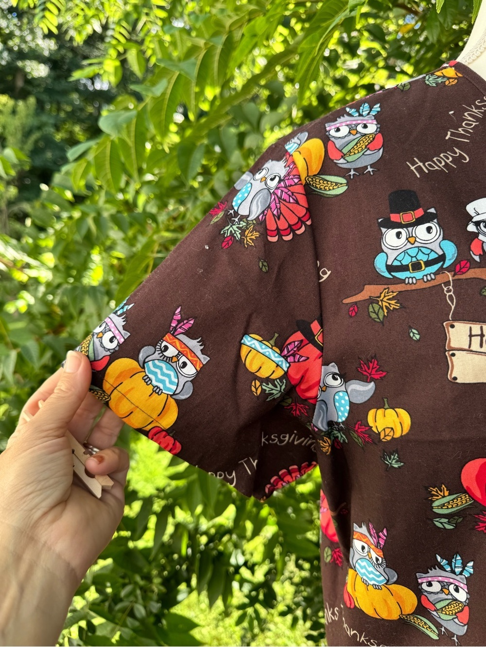 NWT ScrubStar Thanksgiving Owl Scrub Top Large Harvest Time Cotton Nurse - Picture 5 of 12